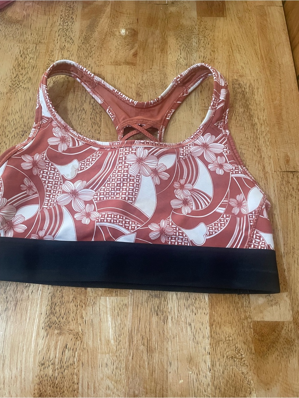 Victoria's Secret Rust Floral Racerback Sports Bra with Black Band